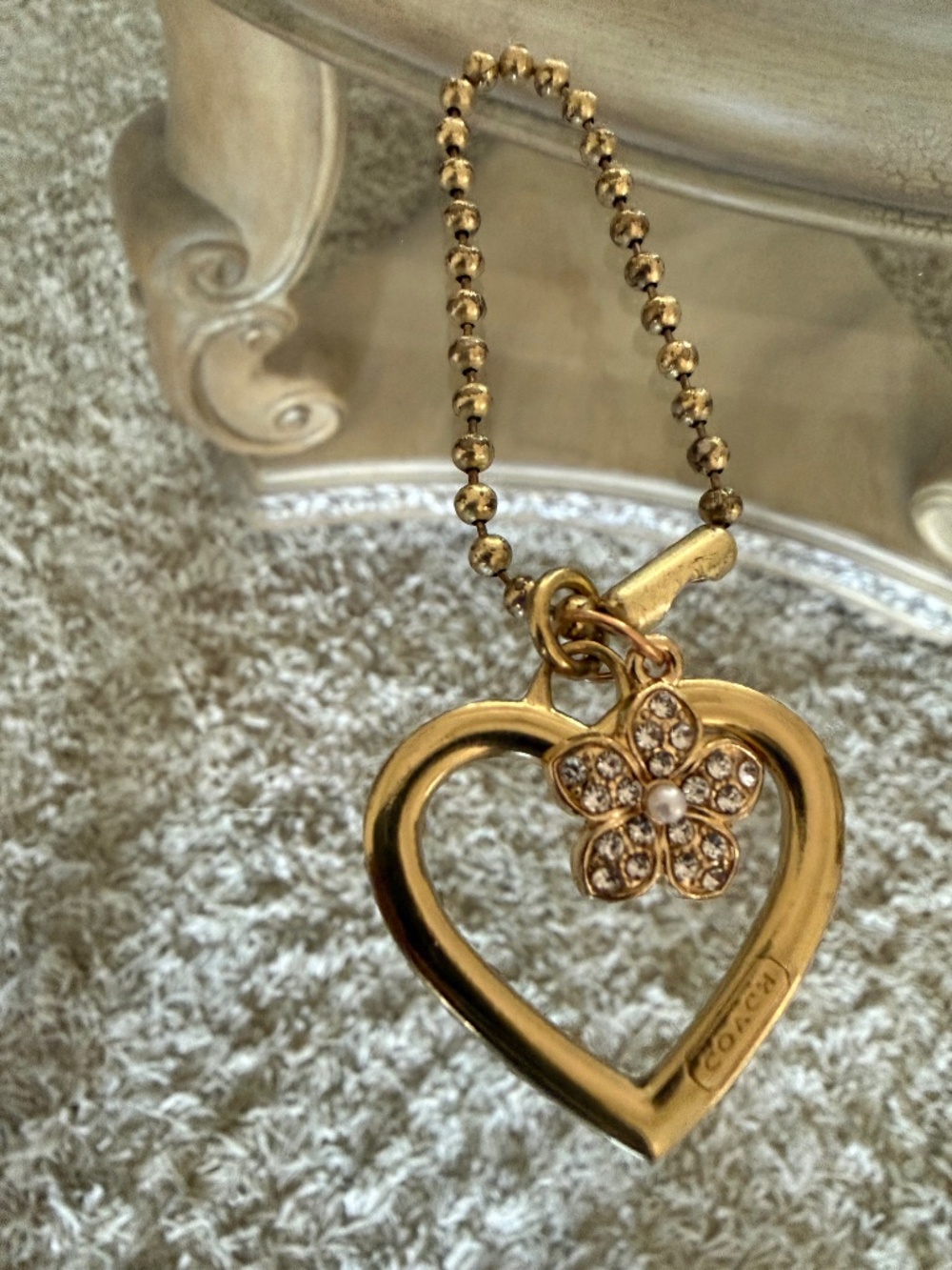 Coach Heart with Dangling Crystal Flower Bag Charm